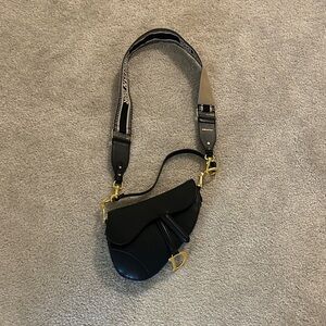 Black Saddle Bag with Gold Accents